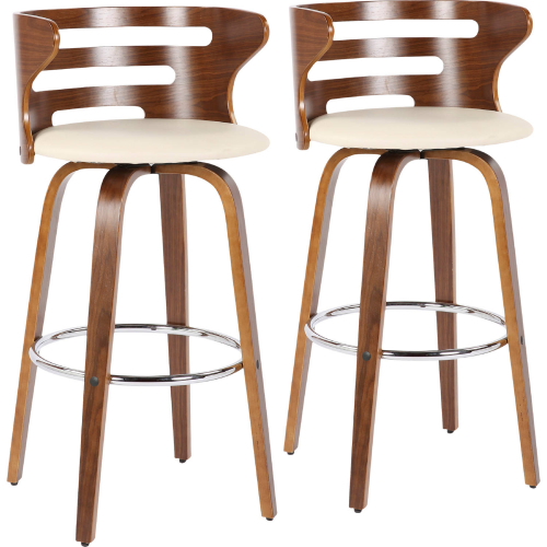 Cosini Swivel Bar Stool in Walnut & Cream Leatherette (Set of 2)
